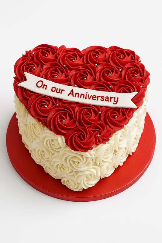 Red & White Anniversary Heart Cake