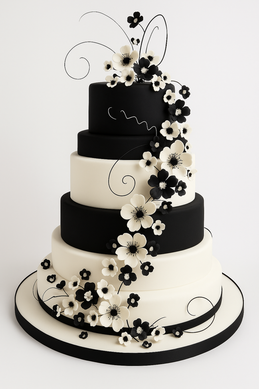 Monochrome Floral Cascade Fondant Cake