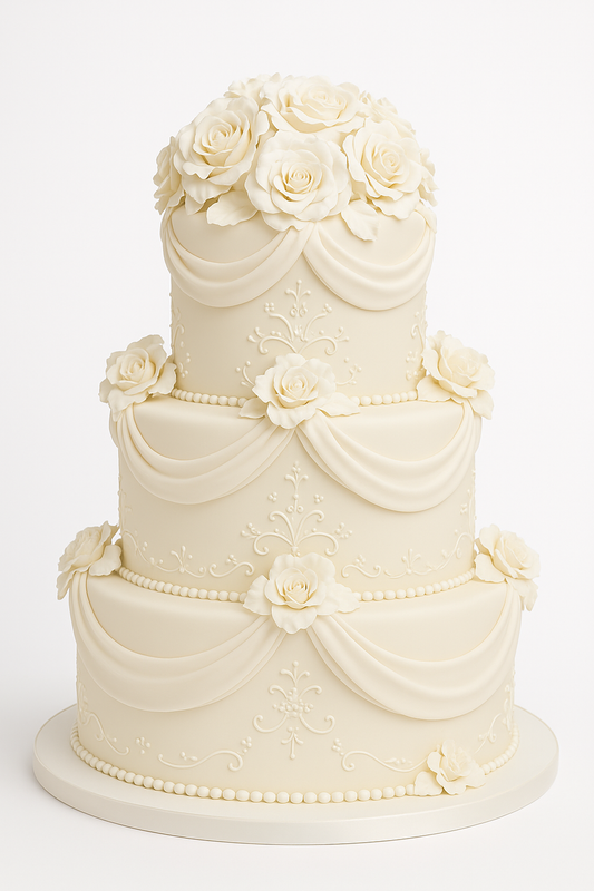 Royal Ivory Rose Draped Combination Cake