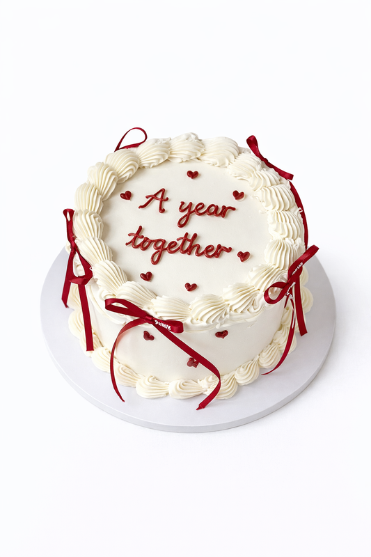 Cream Frosted Anniversary Cake for Couples