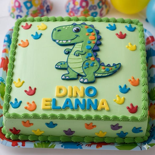 Cute Dino Footprint Cream Cake