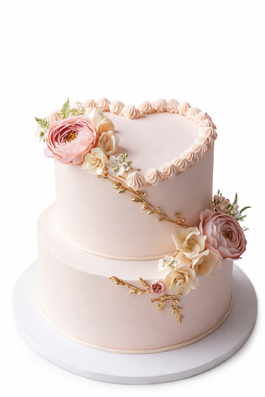 Floral Heart Themed Anniversary Cake