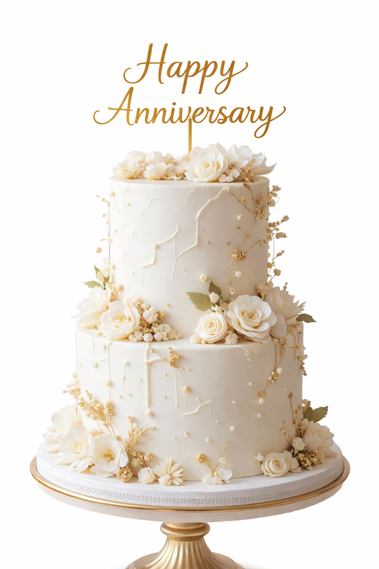 White Floral Anniversary Cake